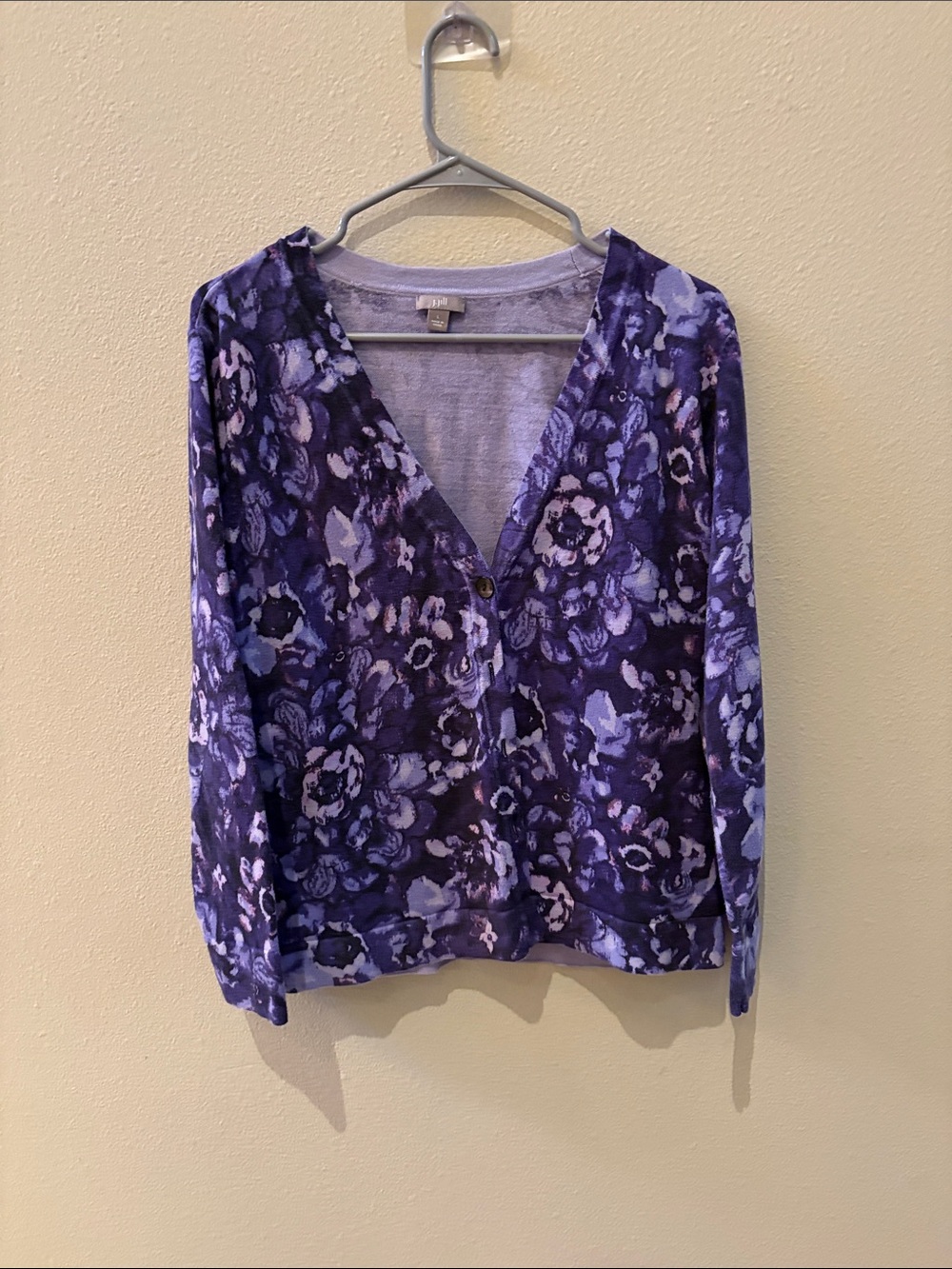 J.Jill Purple Floral Button-Front Cardigan